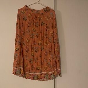 Spell Orange Pleated Midi Skater Skirt